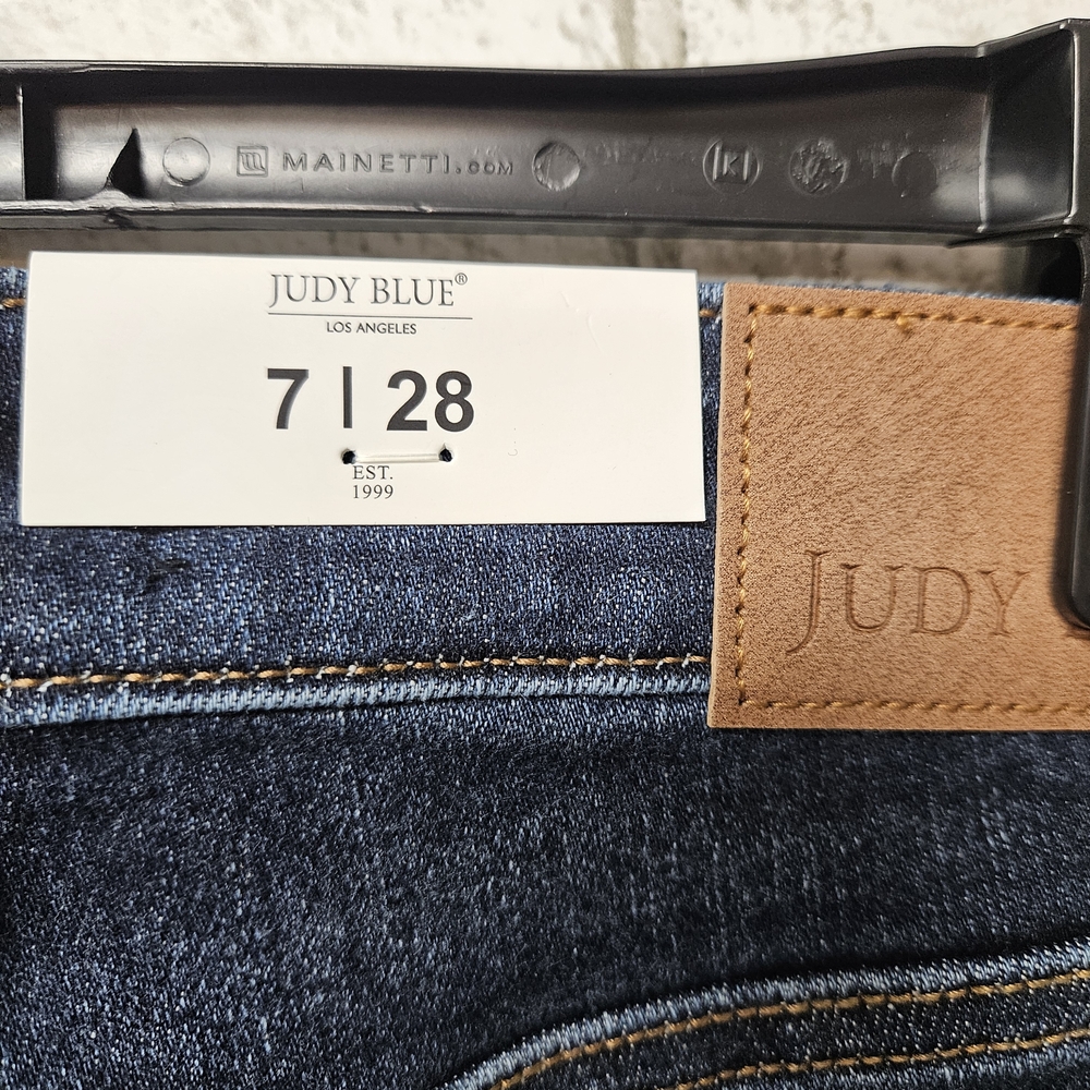 NWT Judy Blue Jeans Mid Rise Straight Fit Dark Wash Jeans Size 7 28 Raw Hem - Picture 6 of 7
